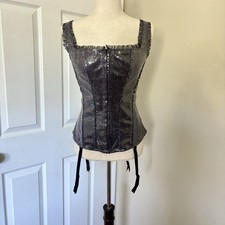 Frederick's of Hollywood Black Sequin Boned Lace-Up Corset Top XL 7911