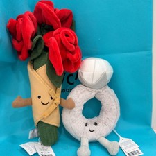 JELLYCAT Amuseable Rose Bouquet Diamond Ring Plush Appease Doll Gift Toy 2-piece