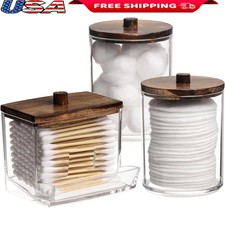 Plastic Cotton Holder Set Qtip Dispenser Bathroom Organizer Clear Storage Jars