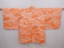 6224T08z520 Vintage Japanese Kimono Silk HAORI Stream Salmon orange