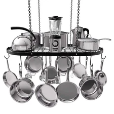 Heavy-Duty Hanging Pot Rack - 33x17 Inches - Stylish Black Alloy Steel Ceilin...