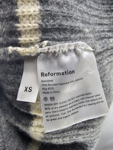 Reformation Women's Size XS Gray Striped Cropped Cashmere Pullover Sweater - Picture 6 of 6