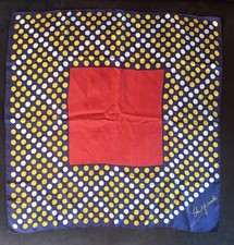 Vintage Schiaparelli navy, red, yellow and white polka dot silk square scarf