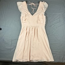 BCBGeneration Ruffle Sleeve V Neck Tie Back Mini flowey Dress Blush Pink size 4