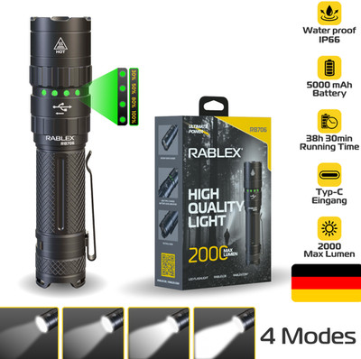 LED Flashlight 2000lm USB-C Battery | 5000mAh | IPX | RABLEX RB706