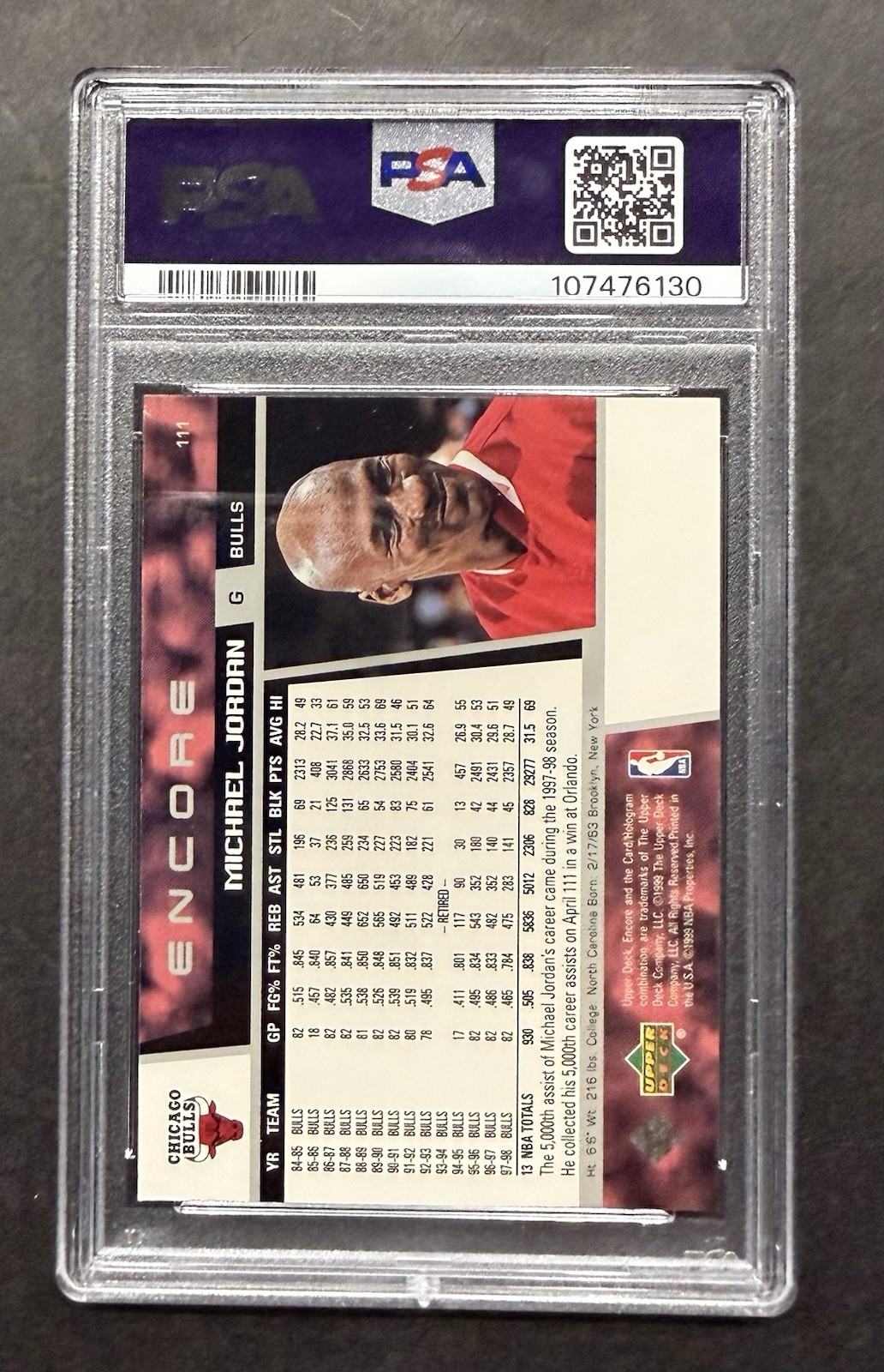 1998-99 UPPER DECK ENCORE #111 MICHAEL JORDAN PSA 9 MINT LOW POP 10! view 2