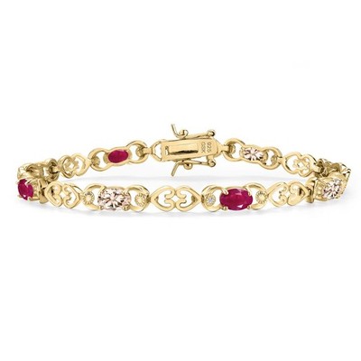 18K Yellow Gold Plated Silver Peach Morganite and Ruby and Lab Grown Diamond