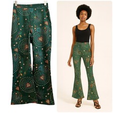 Farm Rio Green Fernanda Toucan Heart Print Flared Pant XS Boho 26 Inch Inseam