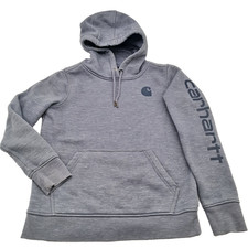 Carhartt Relaxed Fit Hoodie Womens S 4-6 Midweight Steel Blue Heathered Spellout