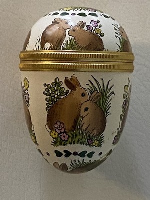 Vintage Halcyon Days Enamels Pill Trinket Box Egg - Rabbits