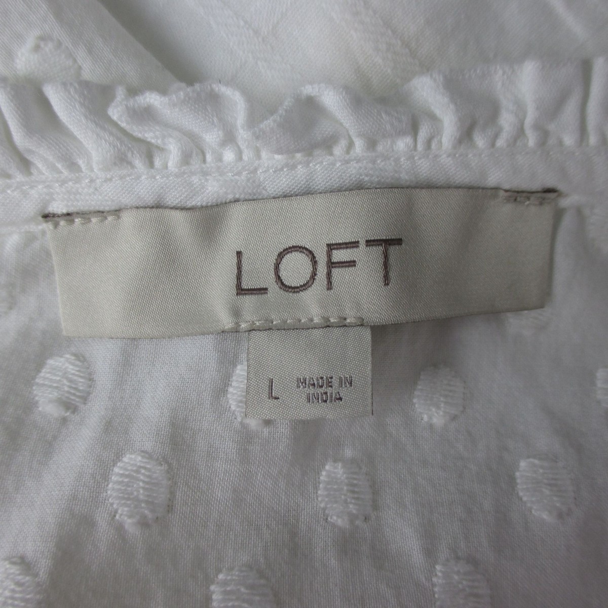 Loft White Cotton Boho Midi Dress With Polka Dot & Crochet Details Size L Demure View 5