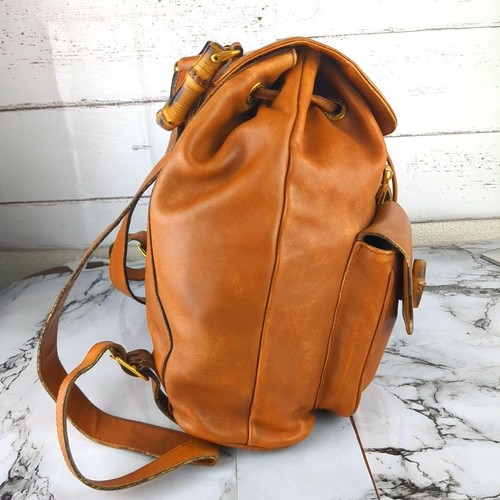 GUCCI Vintage Bamboo 2-Pocket Leather Backpack Brown Camel Tone Authentic - Picture 17 of 24