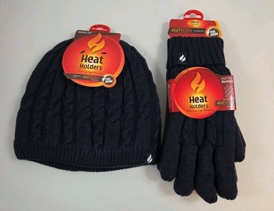 Heat Holders Women's Navy Blue Thermal Gloves & Hat L/XL NWT