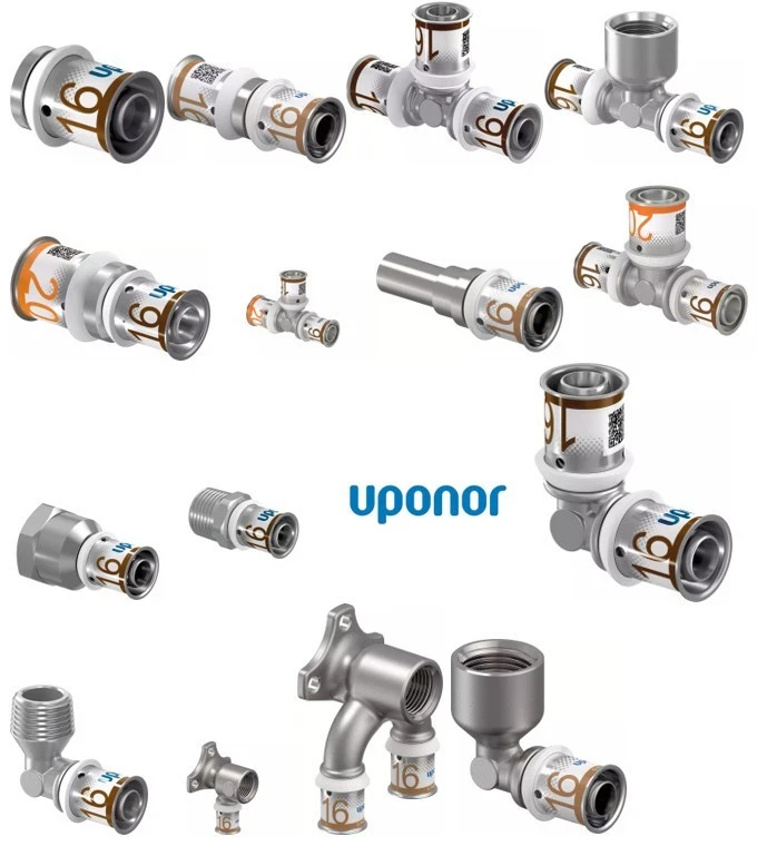 Uponor UniPipe S Press Plus Fittings Pressfittings T-Stück Bogen Wandscheibe
