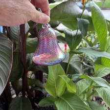 Zorza Handmade Glass Ornament Poland Bell Shape Mouth Blown Pink Iridescent