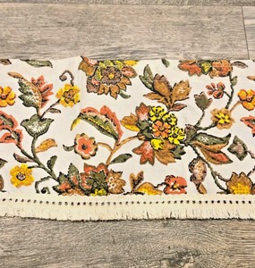 Vintage Floral Curtains valance Fringe edge 1970s Boho retro window treatment