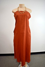 Cult Gaia Orange Cotton Linen Cocktail Midi Dress Size 6 US On Sale ns