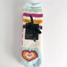 Free Press 2 Pair Ivory Egret Rainbow Toe Fuzzy Socks OS 
