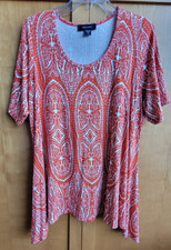 Karen Kane NWOT Orange White Print Stretch Soft Knit Handkerchief 2X Top 2L47554