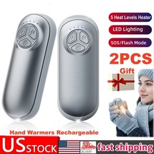 2x 3000MAH Rechargeable Hand Warmers 5 Heater w/LED /SOS/Strobe In/Outdoor Camp
