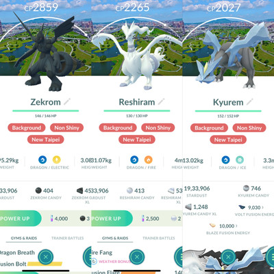 Pokémon Trade Go - Kyurem , Zekrom , Reshiram Non Shiny New Taipei BG - 20K Dust