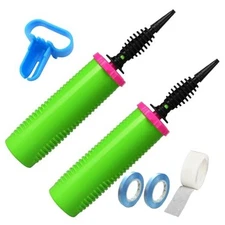 Balloon Pump Hand Two-Way Dual Action inflate 2Pack and Balloon Tying green