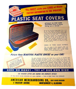 Vintage 50's Ad Flyer Auto Plastic Seat Covers Montgomery AL