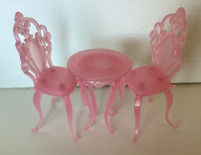 1/6 Barbie Integrity Pink Patio/Bistro Set Table & Chairs Plastic for Diorama