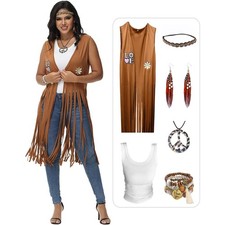 Hippie Clothes 60s 70s Outfits for Women Halloween Costume Fringe Vest