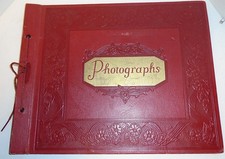Vtg 1920  s Tie-Bound Photograph Scrapbook Album Embossed Red w/Black Pages 36 