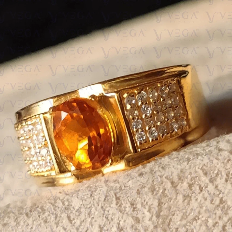 Anel masculino oval de 5,00 ct citrino natural com diamante folheado a ouro amarelo 18K - Imagem 2 de 4