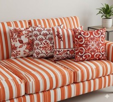 Set of 4 Decorative Throw Pillow Covers - 18x18 Inches - Terracotta  White