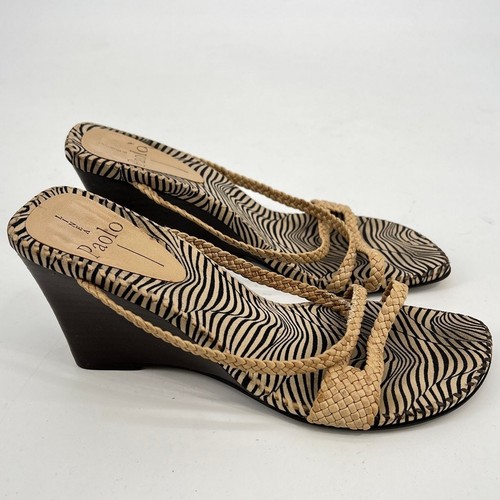 Linea Paolo Brown Zebra Print Wicker Lace Slip On Wedge Sandals Women's 7 Resort - Picture 6 of 14