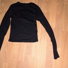 FBsister Damen T-Shirt Schwarz Rundhals Langa...