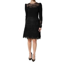 DOLCE & GABBANA Dress Black Lace Sheer Panel Midi Long Sleeve IT42/US8/M $2780