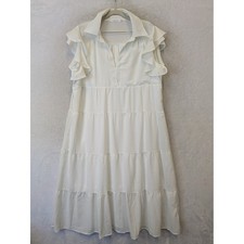 Chic Soul Dress Women's 1XL White Tiered Ruffle Sleeve V-Neck Midi
