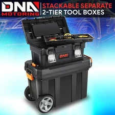 2-IN-1 Workshop 2-Tier Stackable Separate Tool Boxes Trolley with Swivel Wheels