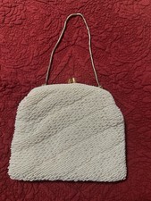 Vintage White With Gold Chain Beaded Purse/Clutch Hand Made In Hong Kong