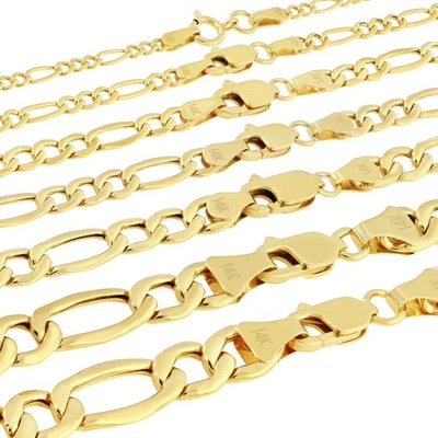 14K Yellow Gold 2mm- 7.5mm Figaro Chain Italian Link Necklace Men Women 16"- 30" - Image 1 of 4