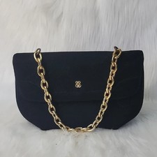 BIENEN DAVIS Black Velvet Gold Tone Chain Link Top Handle VTG Glam Evening Bag