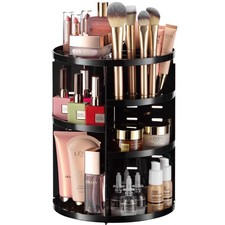 360 Rotating Makeup Organizer - Adjustable Shelf Height and Fully Tall, Black