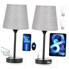 Grey Bedside Lamps for bedrooms Set of 2 - Nightstand Bedroom Lamp with Gray