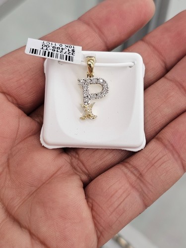 Real Natural Diamond 10kt Yellow Gold Two-tone fanuc style initial Pendant A-Z - Picture 55 of 70