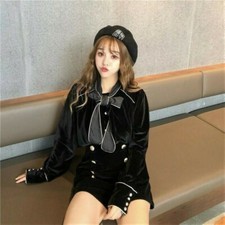 Donna Velluto Camicie Vintage Top Allacciatura Maglia Rétro Puff Casual Maniche