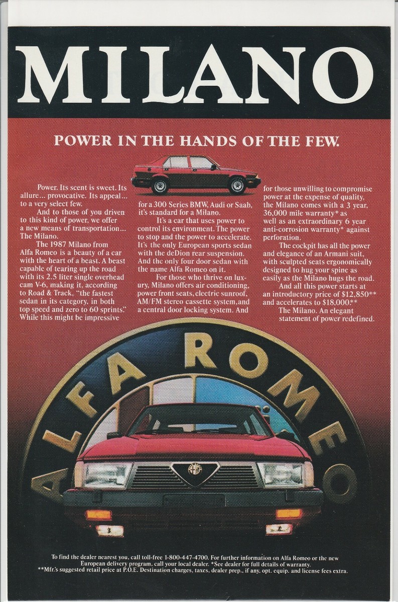 1987 Milano by Alfa Romeo - Original Vintage Print Ad