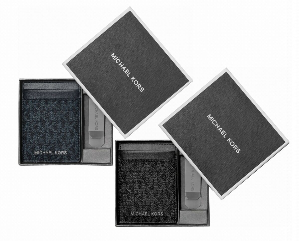 【送料&関税込】Michael Kors Printed Canvas Card Holder Michael Kors Men's MK Logo Card Case with Bill Clip Gift Set