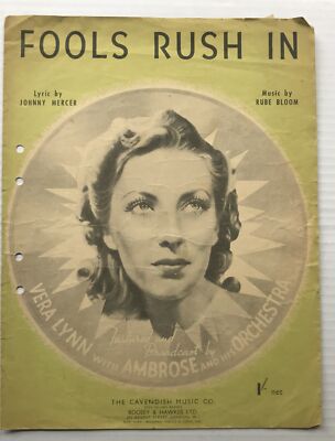 SALE REDUCED Vera Lynn Fools Rush In UK Sheet Music