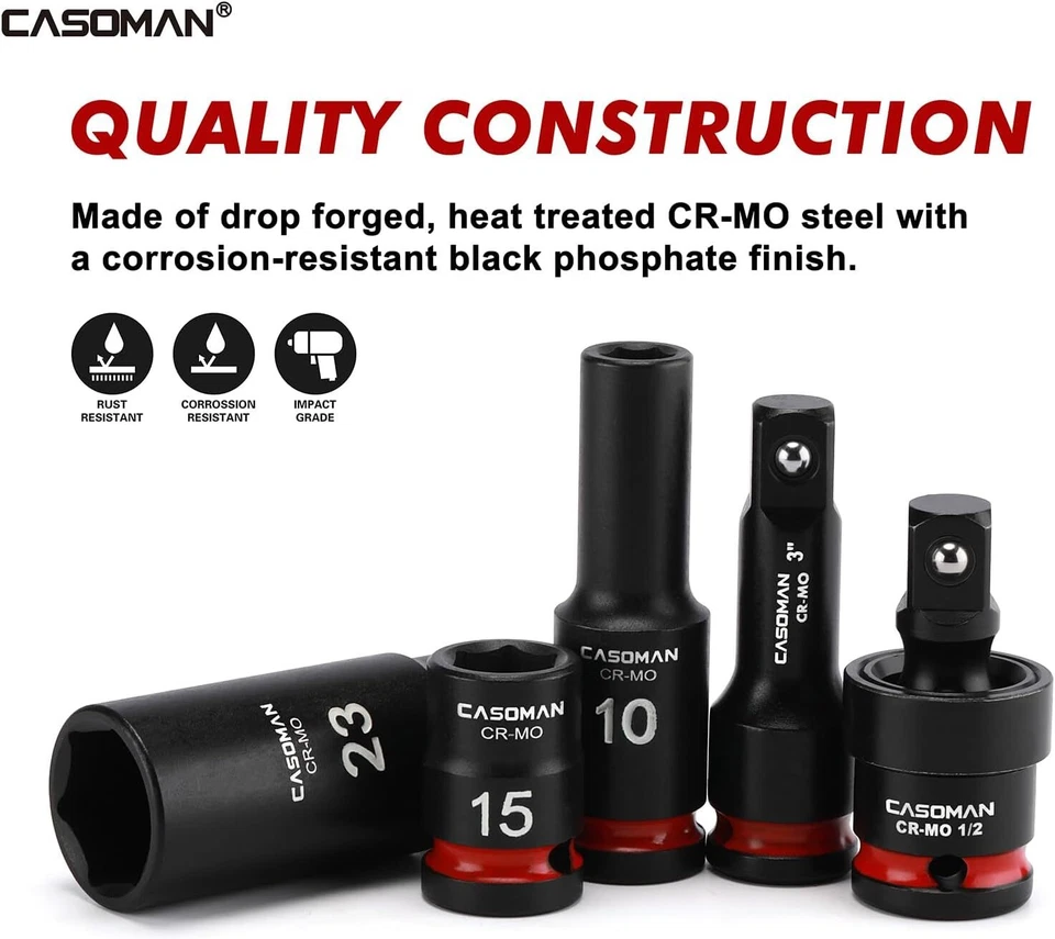 43 PCS 1/2" Drive Master Impact Socket Set Deep 6-Point Metric 9mm - 30mm CR-MO - Image 4 of 4
