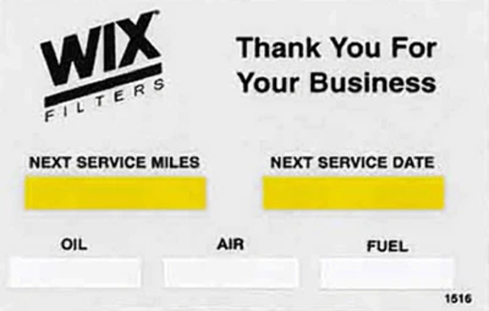 WIX WI1516 Oil Change Decal, Pack of 1