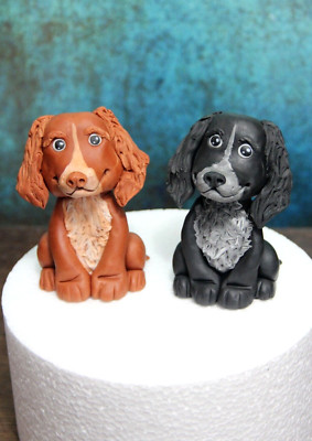 Zwei personalisierte SPRINGER SPANIEL Hunde Handarbeit Fondant Tortenaufleger